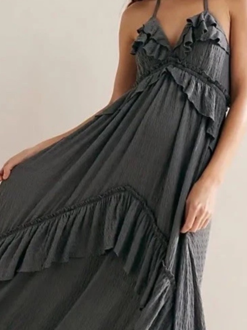 NEW Free People Beach Santa Luz Ruffle Maxi Dress XS dark gray